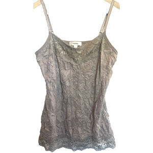 Y2k Dressbarn Lace Crinkle Cami Tank Top Size L Fairy Grunge Whimsigoth‎ Gray